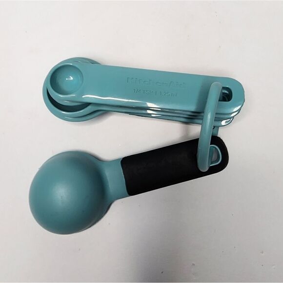 KitchenAid Classic Measuring Spoons 5pcs Set Aqua Sky Black Tablespoon - Picture 1 of 7